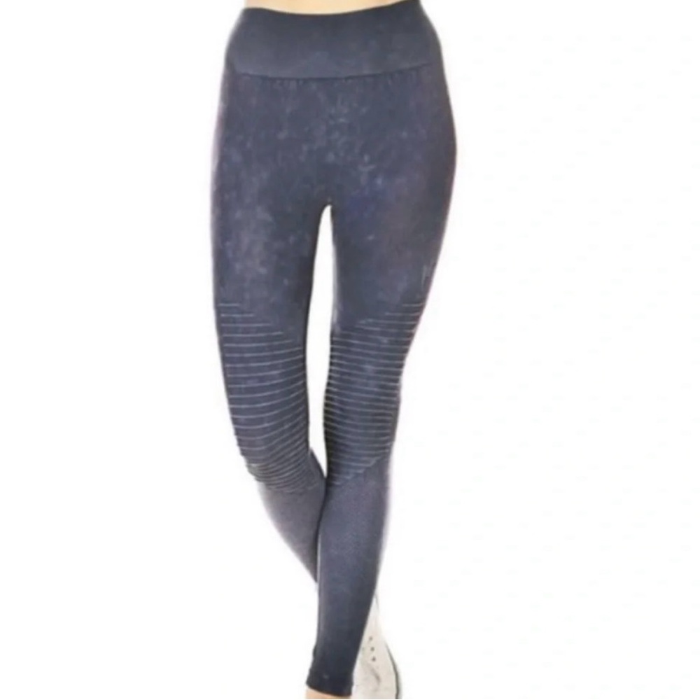 Yelete‎ Blue Vintage Motto Amethyst Tie Dye Wash Seamless Tights Leggings